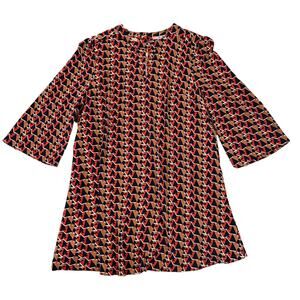 NWT Nordstrom’s Miss Me Tan, Navy, Orange/Red Geometric Print Shift Dress - S